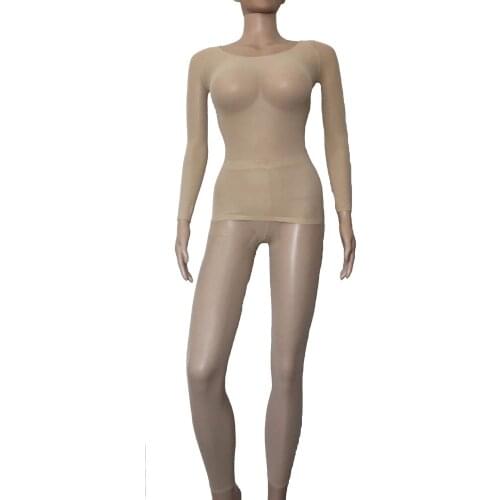 Sexy Sheer Skinny Blouse Top Footless Pantyhose Lingerie Set Women See-Through Long Sleeve Underwear Tights Bodysuit