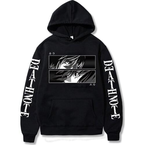 Death Note Kira L Eyes Printed Hoodies Harajuku Hip Hop Streetwear Men Women Anime Hooded Sweatshirt Pullover Hoodie Tops