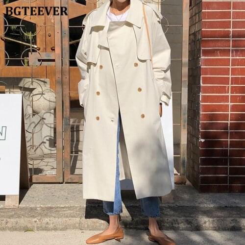 BGTEEVER Autumn Winter Streetwear Women Trench Coats Vintage Turn-down Collar Loose Sashes Belted Female Windbreaker 2020