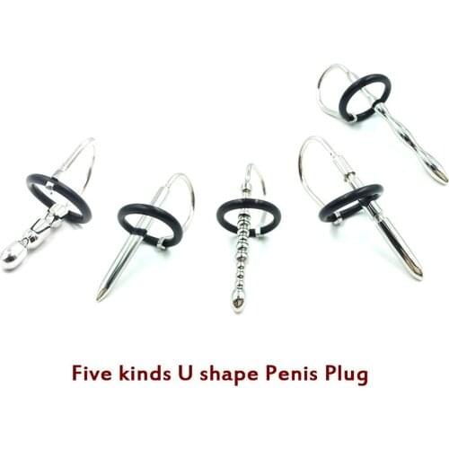 Stainless Steel U Shape Penis Plug with Silicone Ring Urethral Dilators Catheters Sounds Prince Stretching Sex Toys for Men