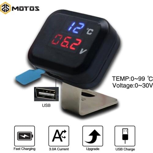 ZS MOTOS Universal KOSO Motorcycle Voltmeter Temperature Voltage Display Gear Indicator With USB Charge Display Gear Indicator