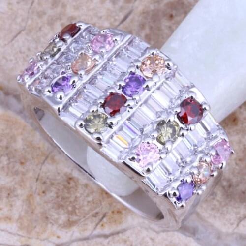 Impressive Multicolor Multigem Silver Plated Ring Size 7 D520B