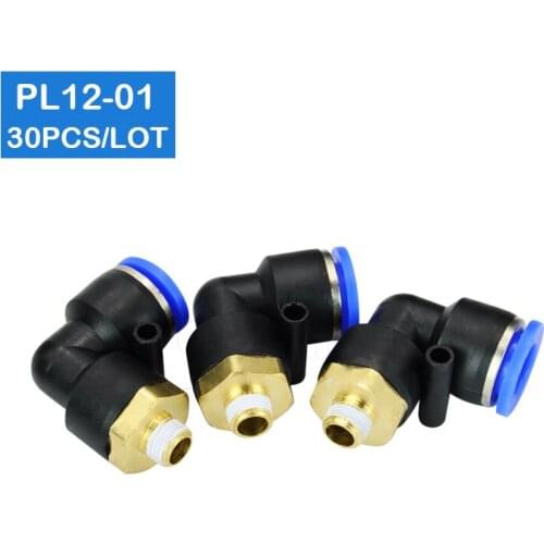 HIGH QUALITY 30 Pcs of PL12-01, L Shaped PT 1/8" Male Threaded to 12mm Tubing Pneumatic Quick Fitting