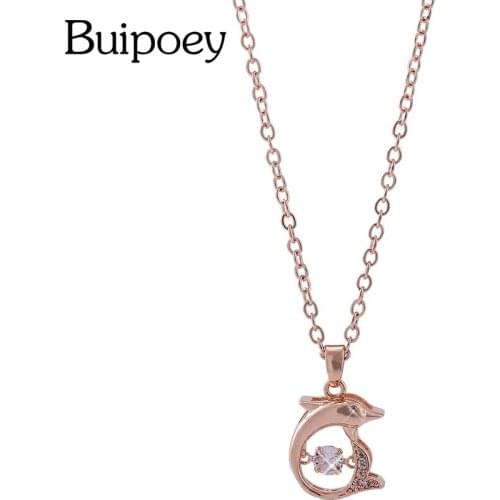 High-quality Stainless Steel Rose Gold Leaping Fish Pendant Necklace For Women Original Zircon Dolphin Charm Necklace Collar
