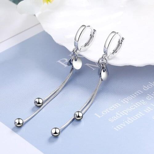 Trendy 925 Silver Color Chain Disk Earrings for Women Dazzling Tassels Small Ball Long Earring Fine Jewelry Gift for Girl