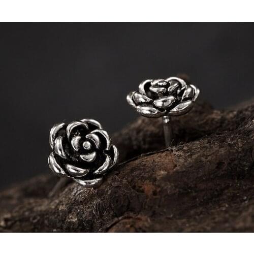Fashion 100% real 925 sterling silver stud earrings for women pure S925 silver rose flower earing jewelry accessories
