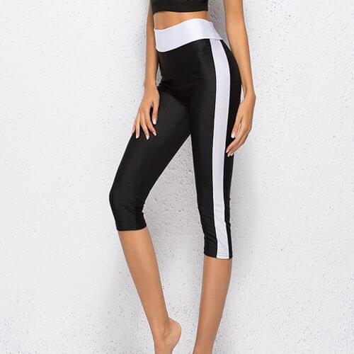 2021 Women Sports Pants Trousers Fitness Thin Short Leggings Summer Pants Side Pants Elastic Stretch Mid-Calf Leggings