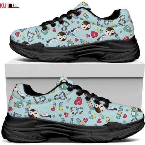 KUILIU Doctor Heart Cartoon Print Women Platform Shoes Comfortable Luxury Brand Casual Flat Bottom Breathable Mesh Shoe For Lady