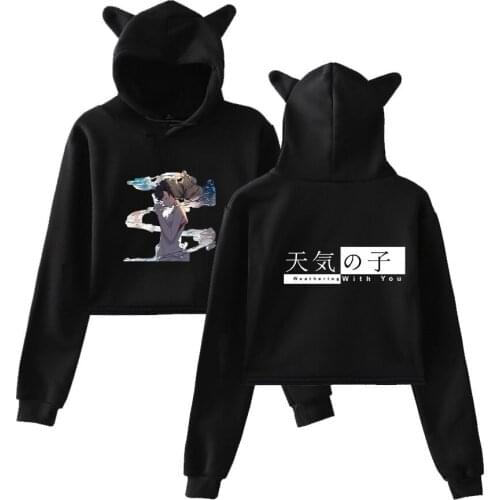 2D Son of the weather Women Casual Popular long sleeve sweatshirt Navel Hoodies Sweatshirts 2019 Cat Ear Hooded