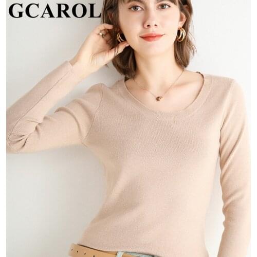 GCAROL Women O Neck Candy Sweater 30% Wool Minimalist Soft Knit Basic Jumper Fall Winter Tight To Body Warm Multi Occasions Top
