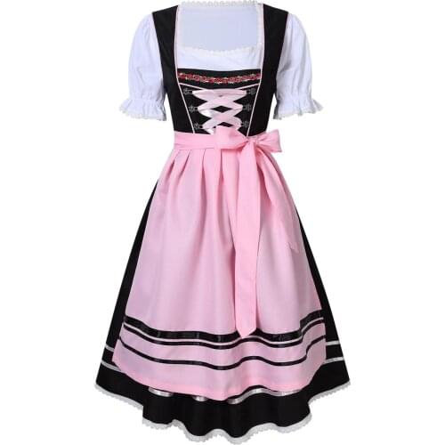 Women Deluxe Oktoberfest Dirndl Dress Tradition Bavaria Beer Girl Maid Costume Fancy Dress