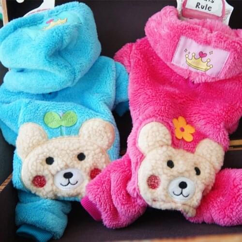 Winter Warm Cartoon Pet Clothes Soft Coral Fleece Pink Blue Small Dogs Cats Coat Puppy Clothing Outfits Chihuahua Pug Costume