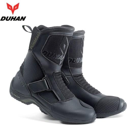 1pair DUHAN Mens Motorbike Real Leather Boots Breathable Antiskid Motocross Off-road Racing Shoes CE Armored Motorcycle Boots