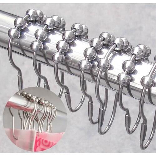 12Pcs Metal Bath Curtain Rollerball Shower Curtain Ring Rolling Ball Drape Hooks Hanger Loop Bathroom Curtain Accessories