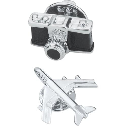 2 Piece 3D Camera Airplane Brooch Jewelry Men Women Suit Corsage Pin Collar Pin
