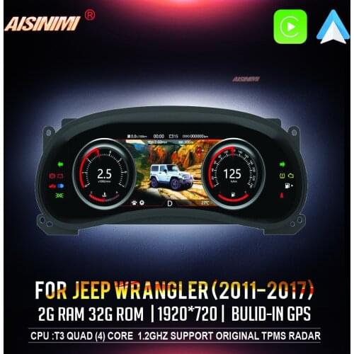 AISINIMI Android 12.3" For Jeep Wrangler 3 JK 2010-2017 LCD Instrument Dashboard Display Head Unit Navigation Car gps Multimedia