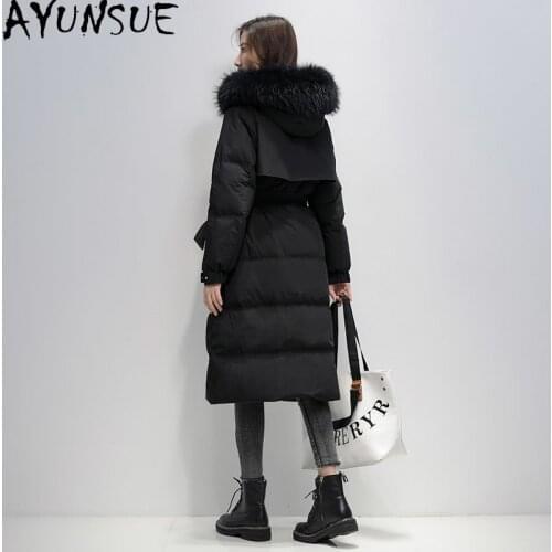 AYUNSUE Womens Down Jacket 2020 Winter Raccoon Dog Fur Collar Long White Duck Down Coat Female Puffer Jacket Women Parka Thick