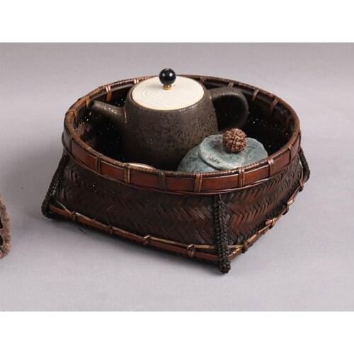 Chinese Traditional Style Handmade Bamboo Storage Basket For Tea Set Fruit Cake Dessert Groceries Retro Bamboo Storage Container