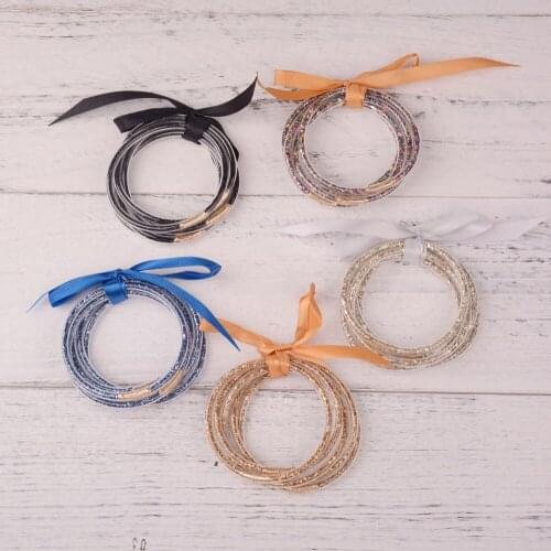 Rainbery 5 PCS/Set Bowknot Multi-layer Flash-filled Sequin Bracelet Glitter Jelly Bracelets Glitter Filled Silicone Round Bangle