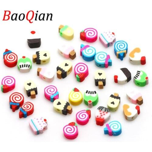 50pcs/Batch Loose Beads 7-13mm Dessert Shape Polymer Clay Spacer Beads Childrens DIY Jewelry Making Necklace Bracelet Beaded