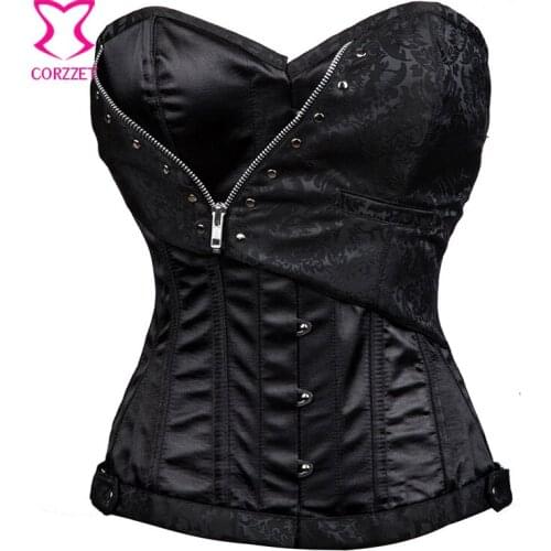 Black Zipper Sexy Corpetes E Espartilhos Gothic Corset Overbust Steampunk Corsets Steel Boned Waist Slimming Burlesque Costumes