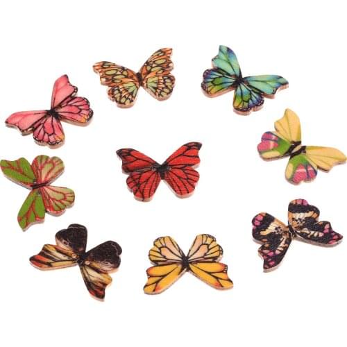50Pcs 2 Holes Mixed Colorful Butterfly Phantom Wooden Buttons for Scrapbooking Weaving Sewing Mending Clothing Crafts DIY Making