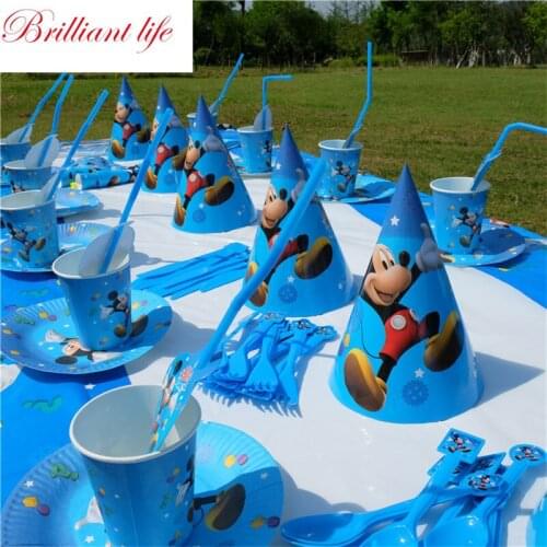 Disney Mickey Mouse 111pcs Happy Birthday Party Decorations Kids Baby Shower Supplies Set Banner Tablecloth Straws Cup Plates