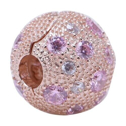 Authentic S925 sterling silver inlaid zircon rose gold starry sky fixed clip positioning buckle Beads Fit Original Bracelet