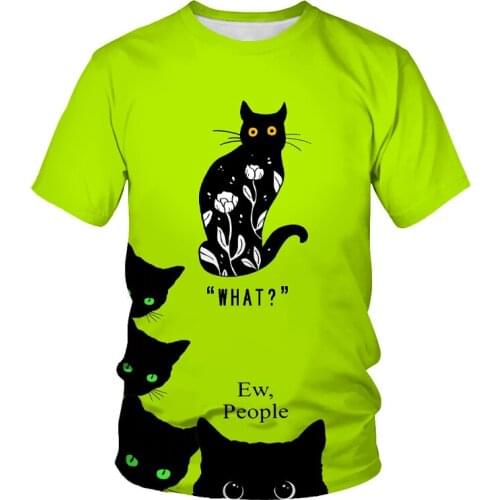 Interesting pattern cute cat 3D digital printing T-shirt Boys and girls family parent-child clothing Cool fashion T-shirts