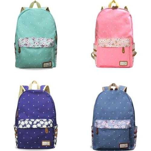 2021 New Pink Floral Canvas Student School Bag Green Blue Outdoor Travel Bag School Students Wear-Resistant Schoolbag