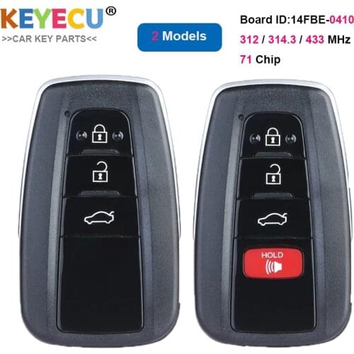 KEYECU Board ID : 14FBE-0410 ASK 312MHz / 314.3MHz / 433MHz Smart Remote Key 71 Chip TOY12 for 2018 2019 Toyota Avalon