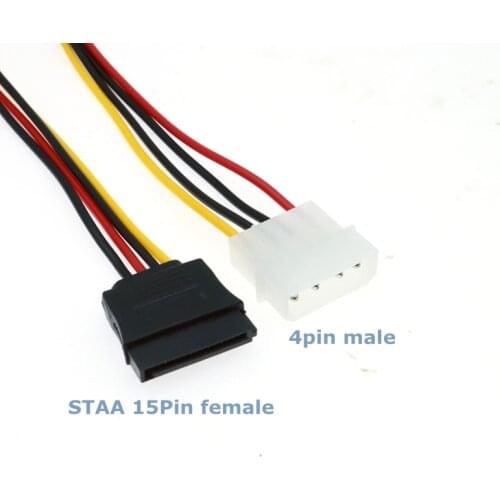 20cm 4 Pin Molex IDE Female TO 15pin Serial ATA Female Power Supply Cable for SATA SSD D plug to 15 Pin SATA Conversion Cable