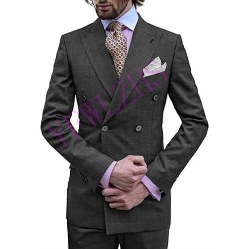 Handsome Groomsmen Double-Breasted Groom Tuxedos Mens Wedding Dress Man Jacket Blazer Prom Dinner (Jacket+Pants+Tie) K27