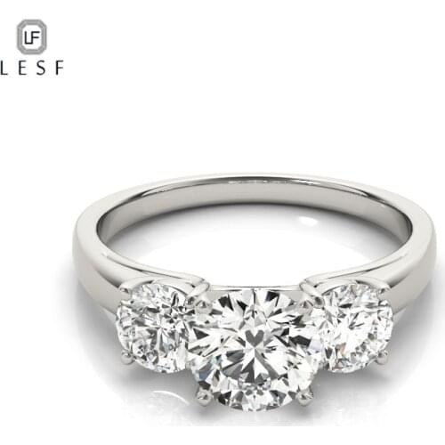 LESF Jewelry 925 Sterling Silver Three Stone Rings Women Fashion Jewelry 1 ct Round Cut 5A Zircon Engagement Wedding Band Ring