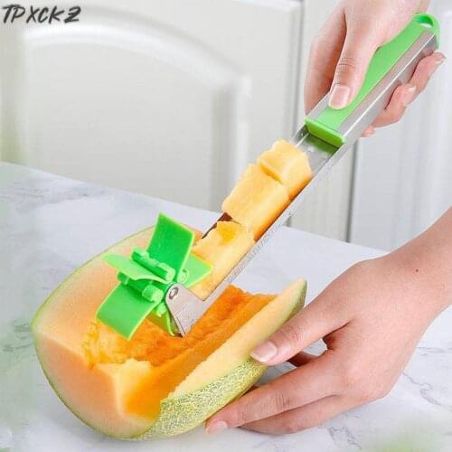 Watermelon Windmill Cutter Slicer Stainless Steel Melon Cuber Cutting Tool Cut Watermelon Kitchen Gadget Salad Fruit Cutter Tool