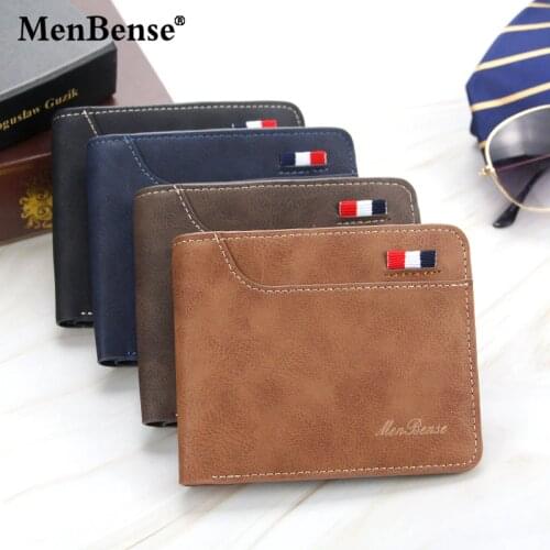 MenBense Men Short Wallets Bifold Patchwork Card Holder Money Bag Clutch Handbag PU Leather Vintage Male Purse For Gift