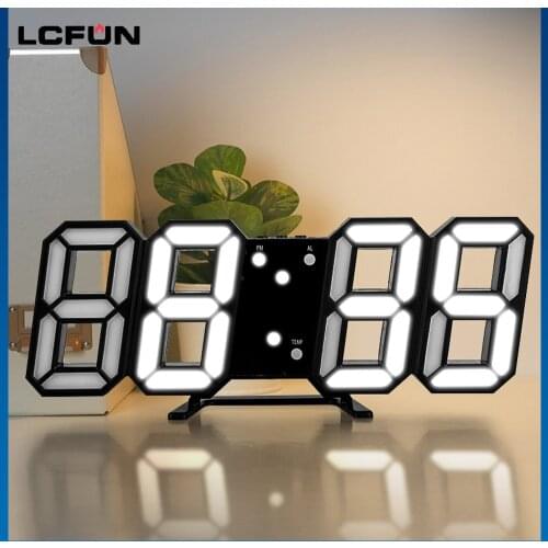 Wall Clock Modern Design Home Decor 3D LED Digital Smart Alarm Clocks Calendar Temperature Snooze Electronic Table Clock Desktop