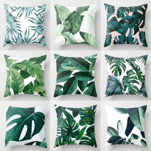 2021 New Hot Fashion 8 Styles Polyester Case Green Leaves Printing Throw Sofa Car Cushion Casual Home Decor