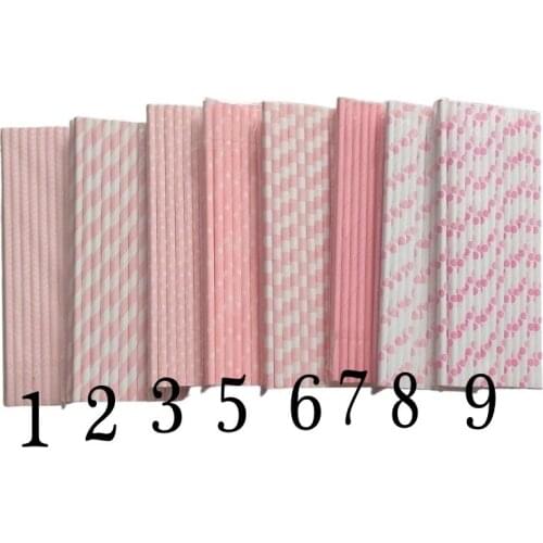 New 25pcs/lot Pink Paper Straws For Kids Happy Birthday Wedding Decorative Party Straws Event BabyShower Supplies