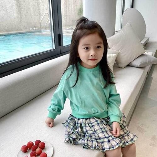 2 3 4 5 6 7 Years Girls Sweatshirts Dress Casual Long Sleeve Pullover Lattice Stitching Hoodies Kids Clothing Autumn Girl Dress