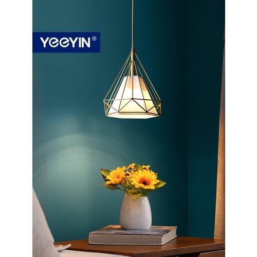 YEEYIN Pendant Lights Modern Simple Full Copper Living Room Lamp Fabric Lampshade Creative Diamond Bedroom Lamp 220V