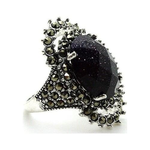 17*29mm NEW JEWELRY BLUE SANDSTONE MARCASITE 925 STERLING SILVER RING SIZE 6/7/8/9