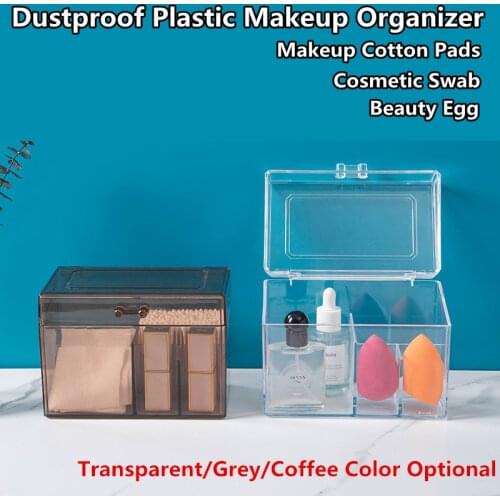 Dustproof Acrylic Cotton Pads Organizer Makeup Storage Box for Swab/Beauty Blender Holder with Lid 4 Lattices Cosmetic Container