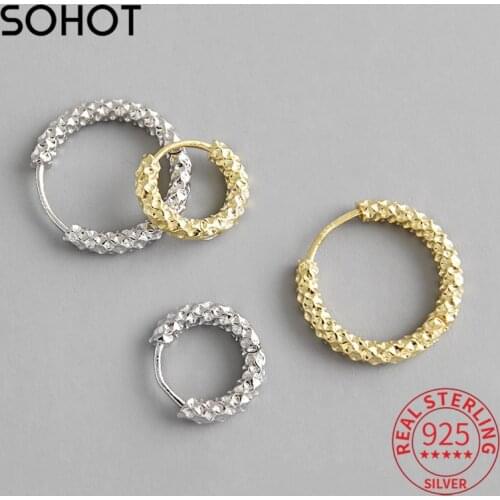 SOHOT Real 925 Sterling Silver Minimalist Irregular Round Women Hoop Earrings Circle Car Flower Gypsophila For Female Jewelry