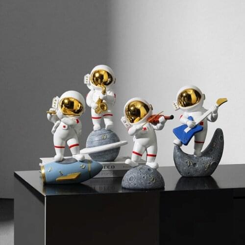 Resin Astronaut Figurines Fashion Spaceman With Moon Sculpture Band Cellist Violinist Saxophone Miniatures Cosmonaut Statues