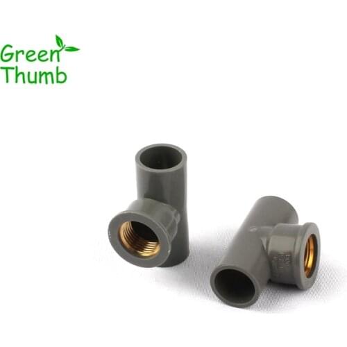 20pcs Green Thumb 1/2 Inch PVC Tee Connector Inner Dia 20mm Female Thread Brass Tee Adapters Horticulture Irrigation PVC Joints