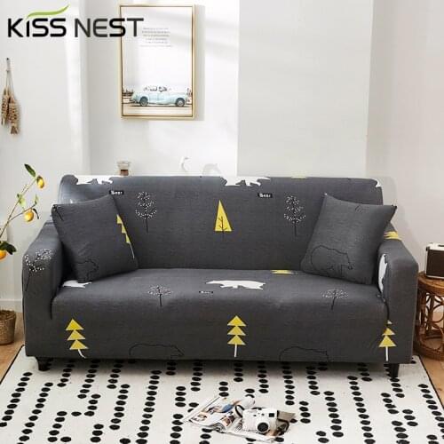 Nordic Cartoon Bear Pattern Style,Stretch Sofa Cover With Rest Arm, 1 2 3 4Seater Living Room And Bedroom,L Shape Need 2 Piece
