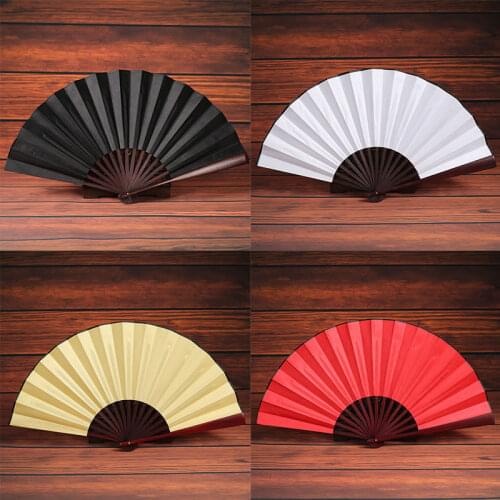 13 Inch Silk Cloth Blank Chinese Folding Fan Wooden Bamboo Antiquity Folding Fan for Calligraphy Painting Home Decoration Gifts
