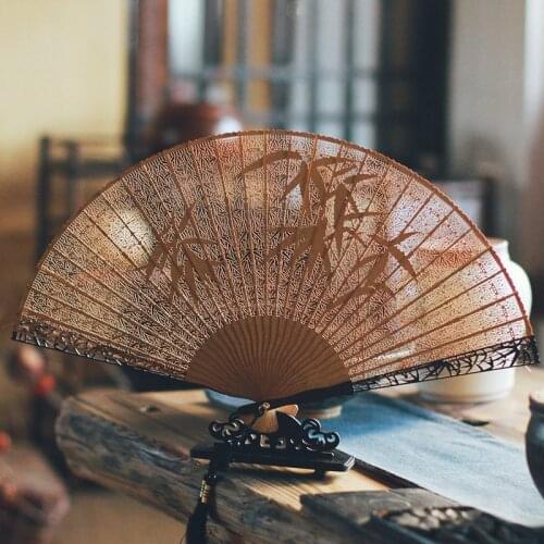 Sandalwood fan hollowed out wooden sandalwood Chinese fan folding fan antique craft gift portable female custom fan