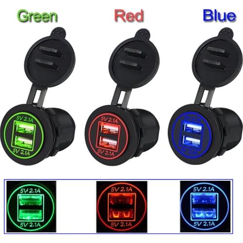 High quality 4.2A Dual USB Ports Portable Car Charger Socket Adapter Outlet With Light Suitable For 12V-24V Motorcycles Auto